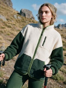 WanderVale Women's Outdoor Thermal Lined Colorblock Zip-Up Jacket - Dark Green - View 4