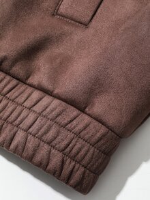 DAZY Autumn/Winter Solid Brown Suede Fleece Patchwork Collar Textured PU Fabric Men's Jacket And Coat - Rust Brown - View 10