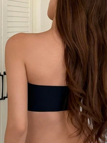 DAZY Lace Patchwork Padded Bra With Slight Lift, Strapless Bra Underwear For Women - Black - View 2