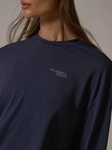 Musera Sport Silver Logo Long Sleeve Oversized Loose Fit Top Fall Autumn Winter Gym Active Pilates Motion - Navy Blue - View 3