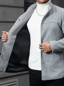 Manfinity Homme 男士灰色經典百搭商務通勤休閒居家舒適秋冬大衣 - 灰色 - 查看 4