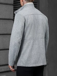 Manfinity Homme 男士灰色經典百搭商務通勤休閒居家舒適秋冬大衣 - 灰色 - 查看 2