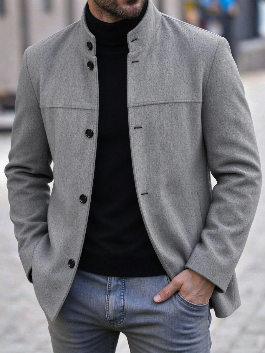 Manfinity Homme Men's Gray Classic Versatile Business Commute Casual Home Comfortable Autumn/Winter Overcoat - Grey - View 1