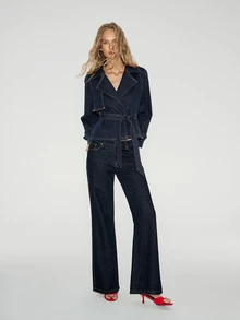 ATUI Studio Women's Casual Versatile Daily Denim Jacket With Waist Tie - Dark Wash - View 6