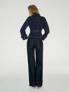 ATUI Studio Women's Casual Versatile Daily Denim Jacket With Waist Tie - Dark Wash - View 7