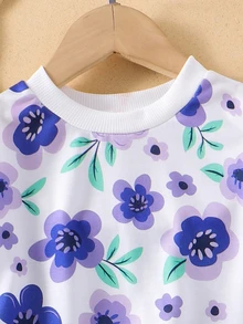 Elladie kids Girls Ombre Floral Print Long Sleeve Sweatshirt And Ribbed Leggings 2-Piece Outfit, Fashionable & Cute For Spring/Autumn - Mauve Purple - View 3