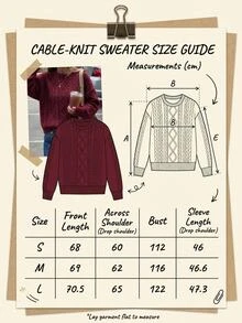 SHEIN Women's Diamond Cable Knit Long Sleeve Pullover Sweater - Burgundy - View 4