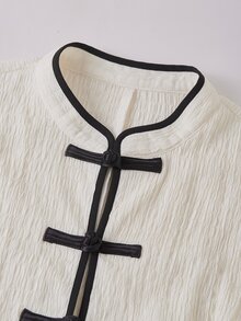 Lavishia Chinese Style Contrast Color Frog Button Elegant Shirt - Apricot - View 7