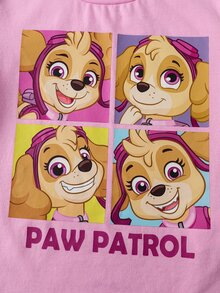 SHEIN | PAW Patrol Young Girl Round Neck Letter Cartoon Print Casual Daily Short Sleeve T-Shirt - Pink - View 5