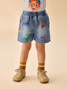Blippi X SHEIN Young Boy Printed Casual Denim Shorts - Blue - View 1