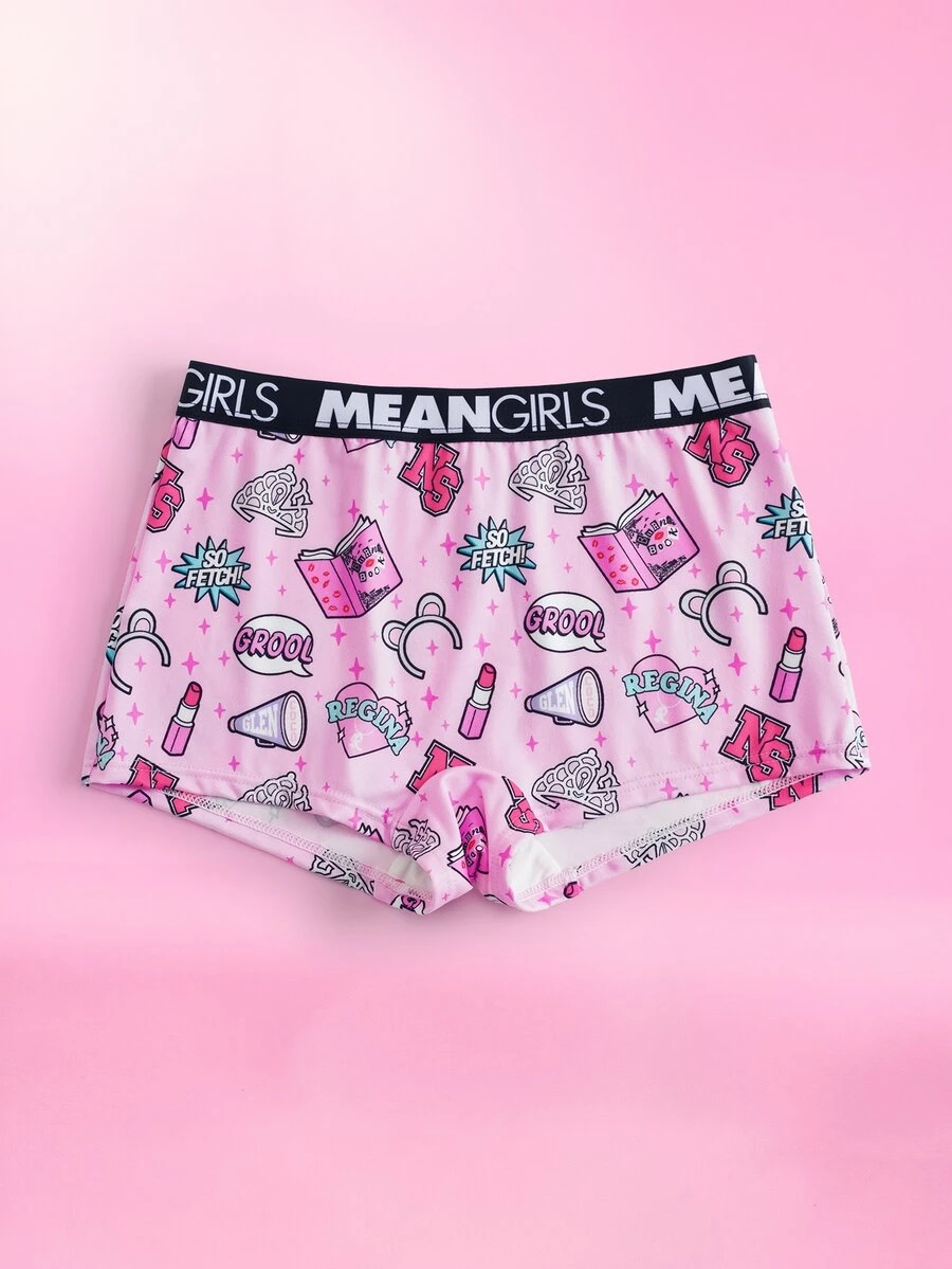 Mean Girls | SHEIN Women's Letter Print Colorblock Casual Everyday Hipster Panties - Pink - View 1