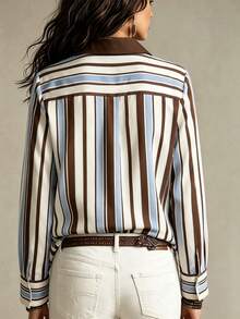Selamara Women's Casual Loose Long Sleeve Collared Striped Shirt - Multicolor - View 2