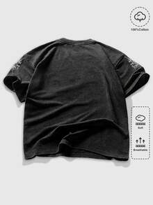 ROMWE MEN Street Life Men's Plus Size Crew Neck Casual Versatile Daily Wear Short Sleeve T-Shirt - Black - View 4