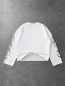ROMWE MEN Men's Cross Patchwork Calligraphy Print Loose Fit T-Shirt - White - View 8