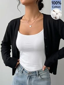 SHEIN PETITE Women's Black Warm Cardigan Sweater – Casual & Work-Ready (Petite Fit) - Black - View 3