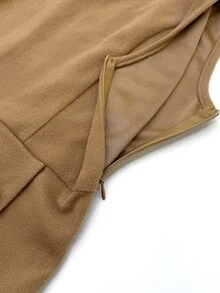 RosyDaze Women's Fall Camel Cape Top With Button Midi Skirt Set, Sleeveless Poncho With High-Waist Slit Skirt, Sophisticated Occasion Wear For Business Commute - Brown - View 10