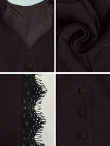Elenzga Elegant Dark Brown V-Neck Custom Women's Blazer, Suitable For Commuting And Office Settings, Featuring A Slit And Lace-Panel Design. - Brown - View 6
