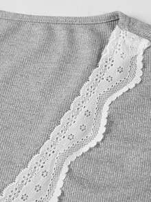 GlowEve Women's Lace Patchwork Slim Fit Versatile Daily Long Sleeve T-Shirt - Grey - View 6