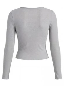 GlowEve Women's Lace Patchwork Slim Fit Versatile Daily Long Sleeve T-Shirt - Grey - View 2