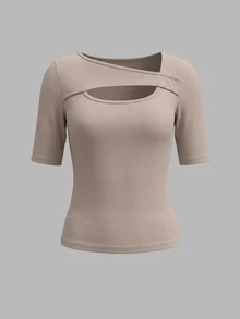 Selamara 3pcs Women Solid Color Hollow Out Fitted Casual Short Sleeve Top Set - Multicolor - View 4