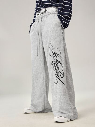 Vaulklash Men's Letter Print Double Layer Drawstring Waist Casual Sweatpants Sweatpants Graphic Sweatpants Grey Flare Sweat Pants Pro Club Sweat Pants Wide Leg