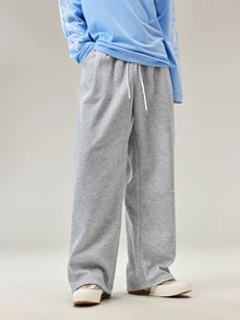 Vaulklash Men Drawstring Waist Wide Leg Sweatpants Sweatpantswide Menwide Joggersbaggy Pants Y2kblack Baggy Oversized Grey Joggers Bottom For - Dove grey - View 1