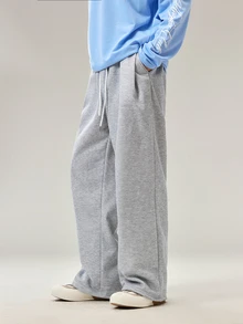 Vaulklash Men Drawstring Waist Wide Leg Sweatpants Sweatpantswide Menwide Joggersbaggy Pants Y2kblack Baggy Oversized Grey Joggers Bottom For - Dove grey - View 5