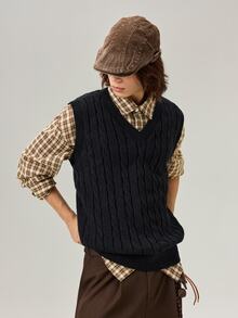 Vaulklash Men Cable Knit Sweater Vest, Vacation, Father's Day Gifts - Black - View 1