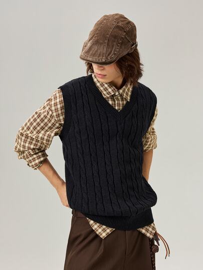 Vaulklash Men Cable Knit Sweater Vest, Vacation, Father's Day Gifts