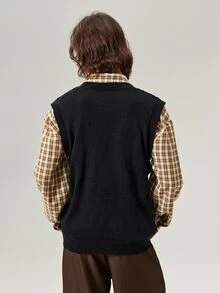 Vaulklash Men Cable Knit Sweater Vest, Vacation, Father's Day Gifts - Black - View 3
