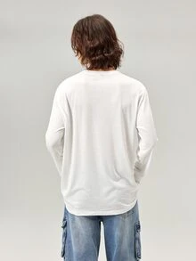Vaulklash 男士純色極簡休閒圓領長袖針織T恤，情侶穿搭，度假，父親節禮物，足球 - 黑與白 - 查看 3