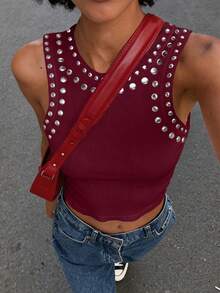 Rovax Women's Fashion Rivet Detail Cropped Tank Top, Street Style - Multicolor - View 1