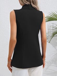 SHEIN Solid Single Button Vest Blazer - Black - View 6