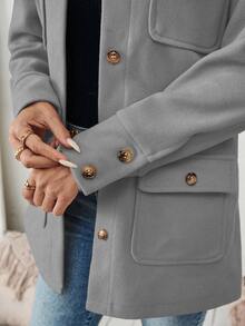 SHEIN PariChic Women's Solid Color Pocket Casual Simple Versatile Daily Travel Long Sleeve Jacket Everyday Travel Light Grey Autumn/Winter - Grey - View 5