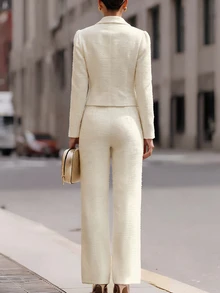 SHEIN Ladies' Autumn-Winter Two Pieces Set With Chinese-Style Button Details, Suitable For Evening Events, Business Activities, Commuting, And Office Wear. - Apricot - View 2
