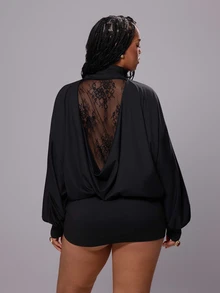 Rustia Fashion High Neck Backless Lace Bodycon Elastic Sexy Party Dress Fall - Black - View 7
