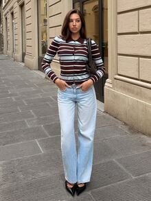 Siren Gaze Women's New Autumn/Winter Brown Striped Knit Cardigan - Multicolor - View 3