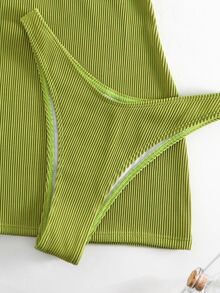 SHEIN Swim Summer Beach Rib Underwire Bikini Set With Beach Skirt - Lime Green - View 6