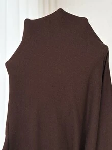 Plussiva Plus Size Maternity Solid Color Versatile Long Sleeve Top, Simple Everyday Ladies Winter Housecoat Fall Photoshoot Brown Spotty Casual Loose Fit Baggy - Brown - View 9