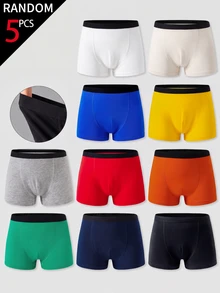 SHEIN 【5件隨機款】男童內褲 少年棉質涼爽可愛蜘蛛圖案 白黃多色印花四角內褲 秋冬春夏通用 - 彩色 - 查看 4