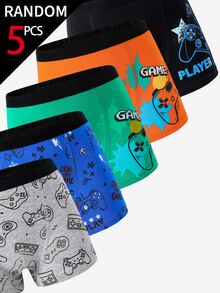 [5pcs Random Assortment] Boys Boxer Briefs 5-Pack Random Baby Pink Patterns Elastic Waistband Comfortable Summer Nursery Nursing Autumn Winter - Multicolor - View 5