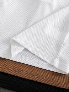 女童白色3件組長袖 Polo 衫套裝，彼得潘領搭配精緻愛心鈕扣，基本純色修身 T-shirt，適合返校季 - 彩色 - 查看 3