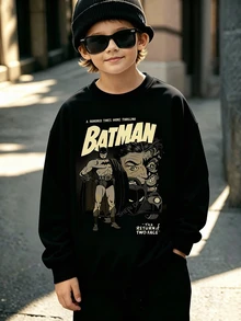 BATMAN X SHEIN Young Boy Cartoon Pattern Print Crew Neck Long Sleeve Sweatshirt Streetwear - Multicolor - View 4
