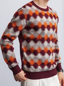 Claim Dot Men's Crew Neck All Over Print Long Sleeve Sweater, Casual Daily Wear - Multicolor - View 3