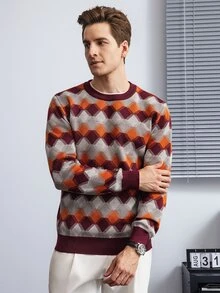Claim Dot Men's Crew Neck All Over Print Long Sleeve Sweater, Casual Daily Wear - Multicolor - View 6