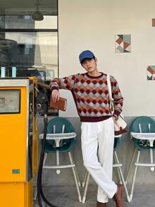 Claim Dot Men's Crew Neck All Over Print Long Sleeve Sweater, Casual Daily Wear - Multicolor - View 1