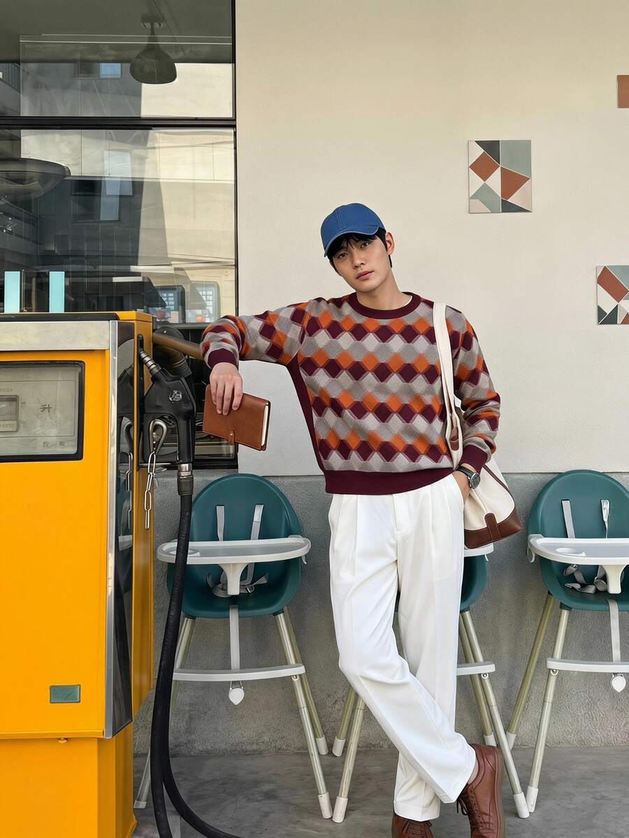 Claim Dot Men's Crew Neck All Over Print Long Sleeve Sweater, Casual Daily Wear - Multicolor - View 1