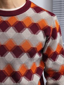Claim Dot Men's Crew Neck All Over Print Long Sleeve Sweater, Casual Daily Wear - Multicolor - View 5