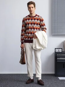 Claim Dot Men's Crew Neck All Over Print Long Sleeve Sweater, Casual Daily Wear - Multicolor - View 4