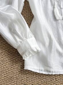 Ceyna Plus Size Women's Summer Romantic Elegant Vacation Sheer Lightweight Heavy Embroidery Ruffle Collar Long Sleeve Blouse Formal Office Brunch All White - Beige - View 6